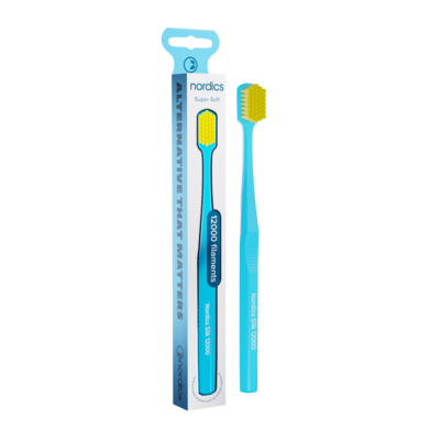 Sie sehen eine Packung Nordics Öko Zahnbürste Silk Soft 12.000 Borsten Blau, Produktbild: 01 Nordics Öko Zahnbürste Silk Soft 12.000 Borsten Blau, A-Nr.: 5799551 - 01