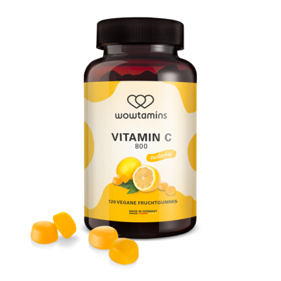 Sie sehen eine Packung wowtamins VITAMIN C 800 zuckerfrei Fruchtgummis, Produktbild: 01 wowtamins VITAMIN C 800 zuckerfrei Fruchtgummis, A-Nr.: 5770398 - 01