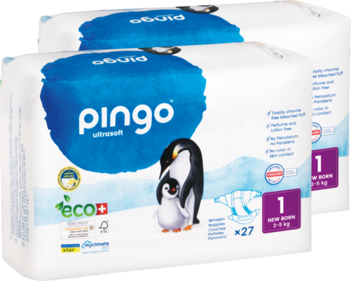 Bio Windeln Nr.1 New Born Jumbo 2-5 kg Pinguin - Pingo Swiss, A-Nr.: 5447177 - 01