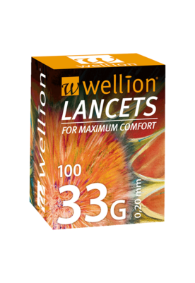 Sie sehen eine Packung Wellion 33G Lanzetten, 100 Stk., Produktbild: 01 Wellion 33G Lanzetten, 100 Stk., A-Nr.: 3387502 - 01