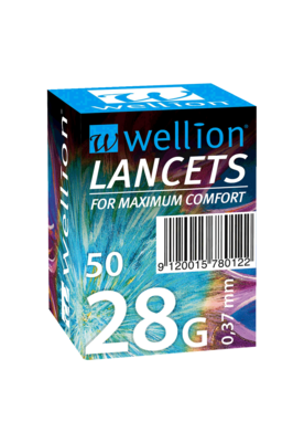 Sie sehen eine Packung Wellion 28G Lanzetten, Produktbild: 01 Wellion 28G Lanzetten, A-Nr.: 3144691 - 01