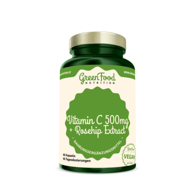 GreenFood Nutrition Vitamin C 500 + Hagebutten-Extrakt 60 Kapseln, A-Nr.: 5634264 - 01