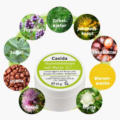 Sie sehen eine Packung Thymianbalsam mit Myrte für Erwachsene, Produktbild: 02 Thymianbalsam mit Myrte für Erwachsene, A-Nr.: 4352747 - 02