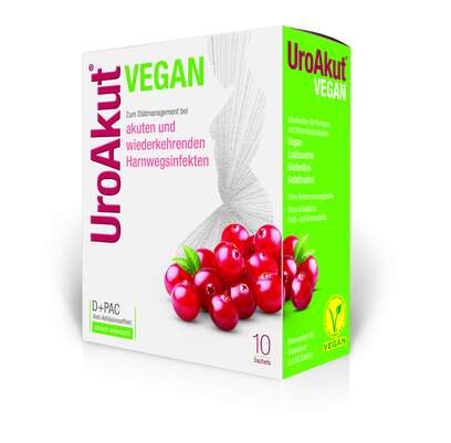 Sie sehen eine Packung Biogelat UroAkut vegan D-Mannose plus Cranberry, Produktbild: 01 Biogelat UroAkut vegan D-Mannose plus Cranberry, A-Nr.: 5304897 - 01