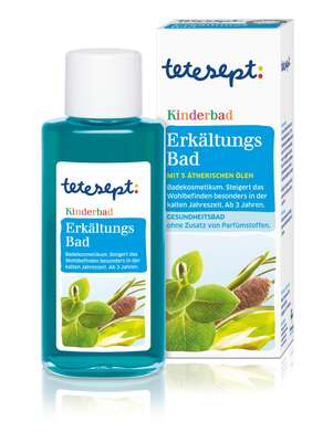 Sie sehen eine Packung tetesept Gesundheitsbad Kinderbad Erkältung, Produktbild: 01 tetesept Gesundheitsbad Kinderbad Erkältung, A-Nr.: 1500986 - 01