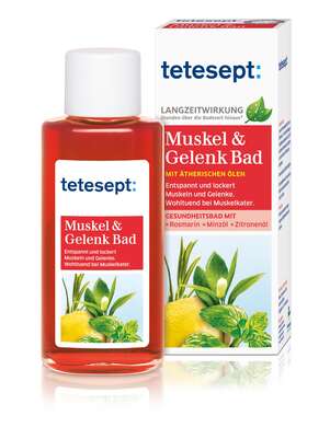Sie sehen eine Packung tetesept Gesundheitsbad Muskel & Gelenk Bad, Produktbild: 01 tetesept Gesundheitsbad Muskel & Gelenk Bad, A-Nr.: 1224285 - 01