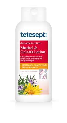 Sie sehen eine Packung tetesept Gesundheits-Lotion Muskel & Gelenk, Produktbild: 01 tetesept Gesundheits-Lotion Muskel & Gelenk, A-Nr.: 3869218 - 01