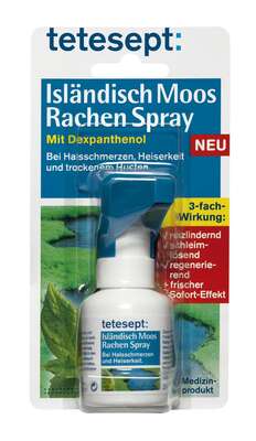Sie sehen eine Packung tetesept Hals & Rachenspray Isländisch Moos, Produktbild: 01 tetesept Hals & Rachenspray Isländisch Moos, A-Nr.: 4056983 - 01
