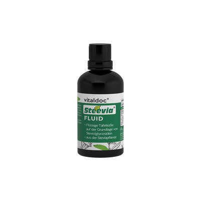 Sie sehen eine Packung vitaldoc® Steevia FLUID, Produktbild: 02 vitaldoc® Steevia FLUID, A-Nr.: 5619804 - 02