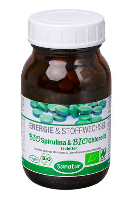 Sie sehen eine Packung Sanatur Spirulina & Chlorella Tabletten BIO, Produktbild: 01 Sanatur Spirulina & Chlorella Tabletten BIO, A-Nr.: 4258379 - 01