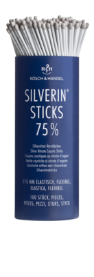 Sie sehen eine Packung SILBERNITRAT Ätzstäbchen 75% 100x115mm elastisch, Produktbild: 01 SILBERNITRAT Ätzstäbchen 75% 100x115mm elastisch, A-Nr.: 5212540 - 01