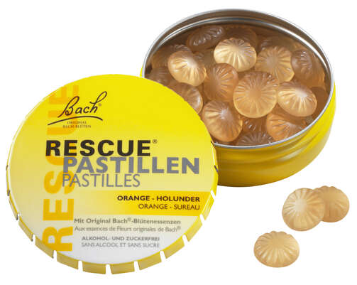 Sie sehen eine Packung RESCUE® Pastillen Orange-Holunder, Produktbild: 01 RESCUE® Pastillen Orange-Holunder, A-Nr.: 5323191 - 01