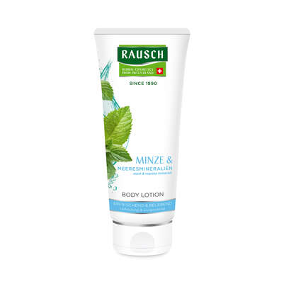 Sie sehen eine Packung RAUSCH Minze BODY LOTION, Produktbild: 01 RAUSCH Minze BODY LOTION, A-Nr.: 4948552 - 01