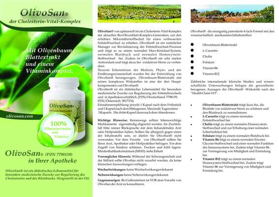 Sie sehen eine Packung Apimanu Olivosan -Cholesterin und Immunsystem Vital Komplex, Produktbild: 03 Apimanu Olivosan -Cholesterin und Immunsystem Vital Komplex, A-Nr.: 3817374 - 03