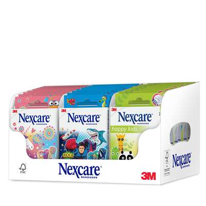 Sie sehen eine Packung Nexcare™ Kinderpflaster Happy Kids Mixed Display (8x Magic, 8x Cool, 8x Animals), Produktbild: 01 Nexcare™ Kinderpflaster Happy Kids Mixed Display (8x Magic, 8x Cool, 8x Animals), A-Nr.: 5683305 - 01