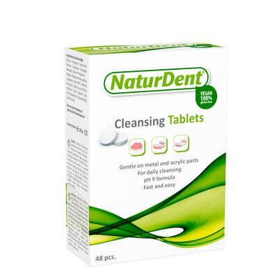 Sie sehen eine Packung NaturDent Reinigungstabletten (48 Stk), Produktbild: 03 NaturDent Reinigungstabletten (48 Stk), A-Nr.: 4275225 - 03