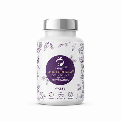 Sie sehen eine Packung Naturvit® AOC Formula® mit OPC, MPC und Resveratrol, Produktbild: 01 Naturvit® AOC Formula® mit OPC, MPC und Resveratrol, A-Nr.: 5666488 - 01