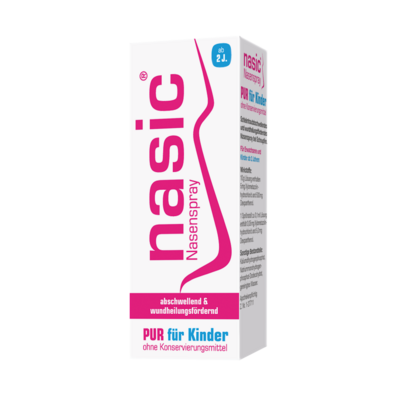Sie sehen eine Packung nasic® pur Nasenspray für Kinder, Produktbild: 01 nasic® pur Nasenspray für Kinder, A-Nr.: 3903636 - 01