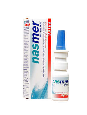 Sie sehen eine Packung Nasmer 3plus Nasenspray, Produktbild: 01 Nasmer 3plus Nasenspray, A-Nr.: 3081335 - 01