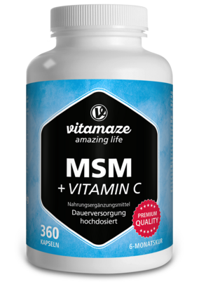 Sie sehen eine Packung Vitamaze MSM hochdosiert +Vit. C, Produktbild: 01 Vitamaze MSM hochdosiert +Vit. C, A-Nr.: 5179311 - 01