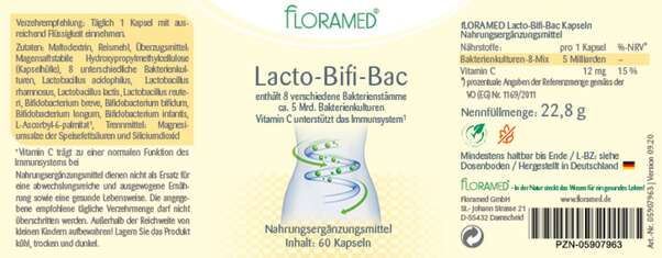 Sie sehen eine Packung Floramed Lacto-Bifi-Bac, Produktbild: 01 Floramed Lacto-Bifi-Bac, A-Nr.: 4390245 - 01