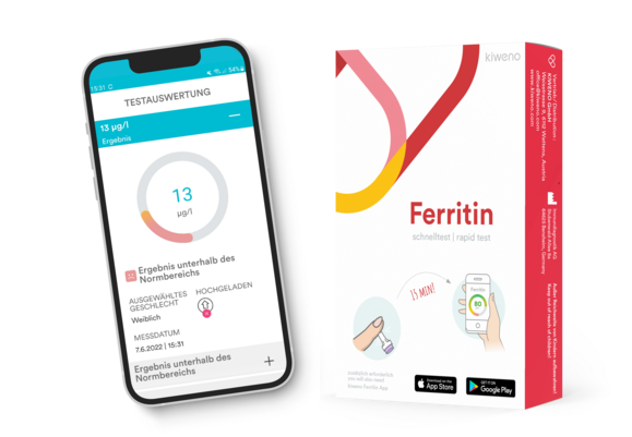 Sie sehen eine Packung Ferritin Schnelltest, Produktbild: 01 Ferritin Schnelltest, A-Nr.: 5717961 - 01