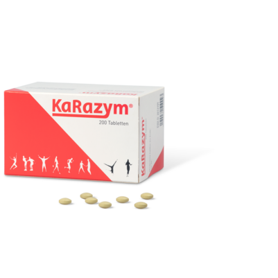 Sie sehen eine Packung KaRazym Tabletten 200 Stk., Produktbild: 01 KaRazym Tabletten 200 Stk., A-Nr.: 3573386 - 01