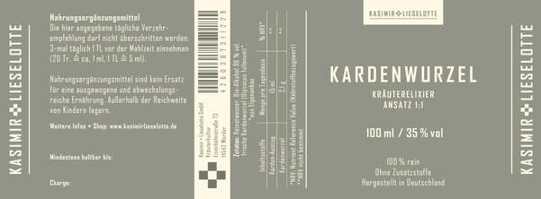 Sie sehen eine Packung Kasimir und Lieselotte - Karde Tinktur 100 ml, Produktbild: 03 Kasimir und Lieselotte - Karde Tinktur 100 ml, A-Nr.: 5175951 - 03