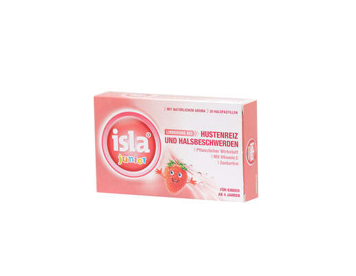 Sie sehen eine Packung isla junior Halspastillen 20 Stück, Produktbild: 01 isla junior Halspastillen 20 Stück, A-Nr.: 4518219 - 01