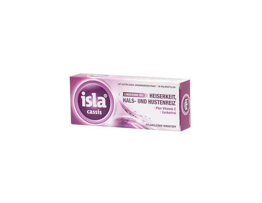 Sie sehen eine Packung isla cassis Halspastillen 30 Stück, Produktbild: 01 isla cassis Halspastillen 30 Stück, A-Nr.: 3061373 - 01