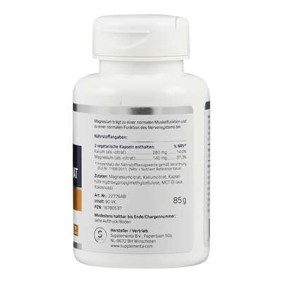 Sie sehen eine Packung Supplementa Kalium-/ Magnesiumcitrat Kapseln, Produktbild: 02 Supplementa Kalium-/ Magnesiumcitrat Kapseln, A-Nr.: 5596813 - 02