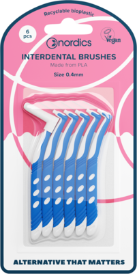 Sie sehen eine Packung Öko Interdental Zahnbürsten L Form PLA 4 x 0,40mm Nordics Organic Care, Produktbild: 01 Öko Interdental Zahnbürsten L Form PLA 4 x 0,40mm Nordics Organic Care, A-Nr.: 5666850 - 01