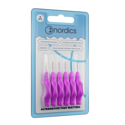 Sie sehen eine Packung Nordics Öko Interdentalbürsten Sticks 0,4mm, Produktbild: 01 Nordics Öko Interdentalbürsten Sticks 0,4mm, A-Nr.: 5799611 - 01