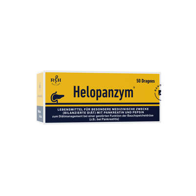 Sie sehen eine Packung Helopanzym 50 Drg., Produktbild: 01 Helopanzym 50 Drg., A-Nr.: 1268816 - 01