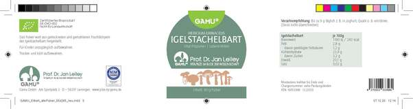 Sie sehen eine Packung Gamu Igelstachelbart | Hericium erinaceus Pulver, Produktbild: 03 Gamu Igelstachelbart | Hericium erinaceus Pulver, A-Nr.: 5600259 - 03