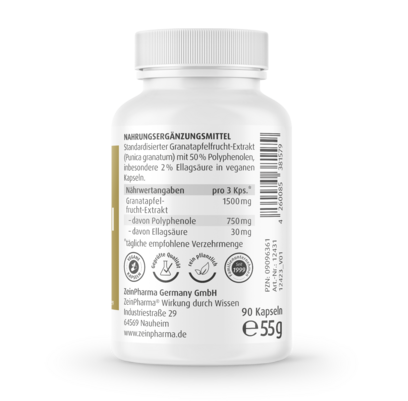 Sie sehen eine Packung Zeinpharma Granatapfel Extrakt 500 mg Kapseln, Produktbild: 03 Zeinpharma Granatapfel Extrakt 500 mg Kapseln, A-Nr.: 3874627 - 03