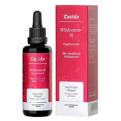 Sie sehen eine Packung Casida Wildrosenöl (Hagebuttenöl), Produktbild: 01 Casida Wildrosenöl (Hagebuttenöl), A-Nr.: 5423171 - 01