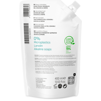 Sie sehen eine Packung Eubos Sensitiv Dusch und Creme 400ml NF, Produktbild: 01 Eubos Sensitiv Dusch und Creme 400ml NF, A-Nr.: 1806484 - 01