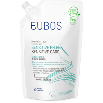 Sie sehen eine Packung Eubos Sensitiv Dusch und Creme 400ml NF, Produktbild: 02 Eubos Sensitiv Dusch und Creme 400ml NF, A-Nr.: 1806484 - 02