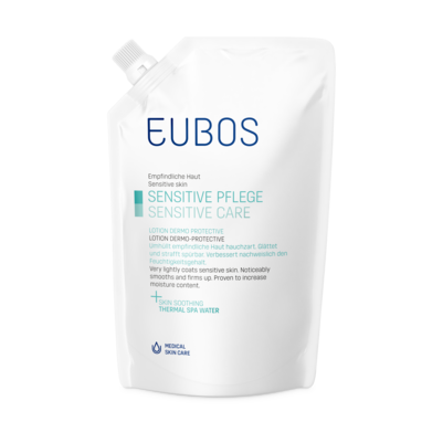 Sie sehen eine Packung Eubos Sensitiv Lotion Dermo Protectiv 400ml NF, Produktbild: 02 Eubos Sensitiv Lotion Dermo Protectiv 400ml NF, A-Nr.: 2692226 - 02