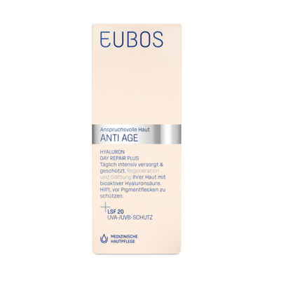 Sie sehen eine Packung Eubos Anti Age Hyaluron Day Repair Plus LSF 20, Produktbild: 03 Eubos Anti Age Hyaluron Day Repair Plus LSF 20, A-Nr.: 3698515 - 03