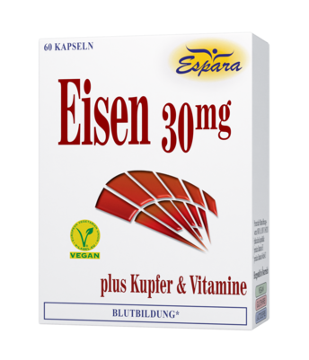 Sie sehen eine Packung Espara Eisen Kapseln, Produktbild: 01 Espara Eisen Kapseln, A-Nr.: 3447658 - 01