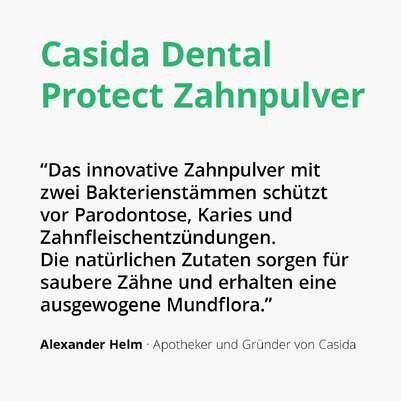Sie sehen eine Packung Casida Dental Protect Zahnpulver, Produktbild: 02 Casida Dental Protect Zahnpulver, A-Nr.: 5423254 - 02