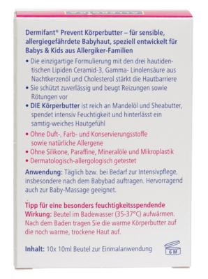 Sie sehen eine Packung Dermifant® Prevent Körperbutter 10 x 10ml, Produktbild: 04 Dermifant® Prevent Körperbutter 10 x 10ml, A-Nr.: 5585985 - 04