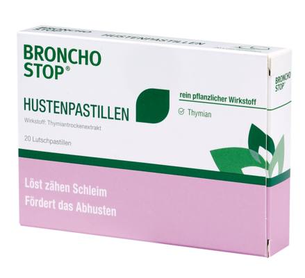 Sie sehen eine Packung Bronchostop Hustenpastillen, Produktbild: 01 Bronchostop Hustenpastillen, A-Nr.: 2478993 - 01