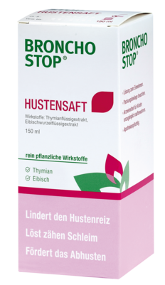 Sie sehen eine Packung BRONCHOSTOP HUSTENSAFT, Produktbild: 01 BRONCHOSTOP HUSTENSAFT, A-Nr.: 1266183 - 01