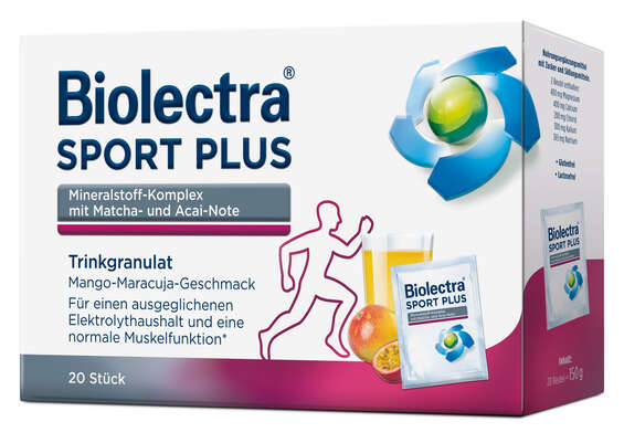 Sie sehen eine Packung Biolectra® SPORT PLUS Trinkgranulat 20 ST, Produktbild: 01 Biolectra® SPORT PLUS Trinkgranulat 20 ST, A-Nr.: 5700156 - 01
