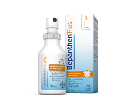 Sie sehen eine Packung Bepanthen® Plus Spray, Produktbild: 01 Bepanthen® Plus Spray, A-Nr.: 3533286 - 01