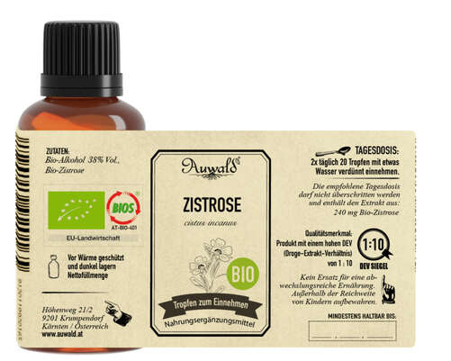 Sie sehen eine Packung Auwald® - Zistrose - BIO Tropfen (Auszug, Extrakt, Essenz), Produktbild: 04 Auwald® - Zistrose - BIO Tropfen (Auszug, Extrakt, Essenz), A-Nr.: 5709803 - 04