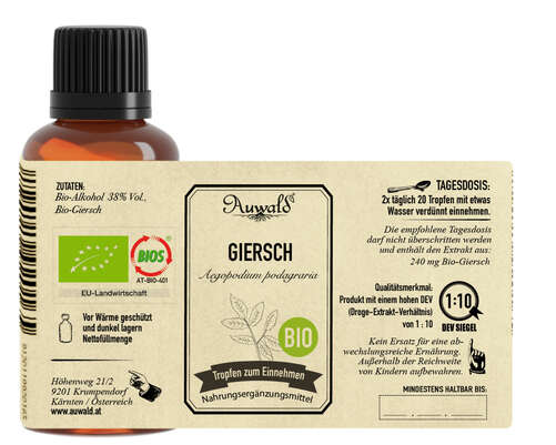 Sie sehen eine Packung Auwald® - Giersch - BIO Tropfen (Auszug, Extrakt, Essenz), Produktbild: 03 Auwald® - Giersch - BIO Tropfen (Auszug, Extrakt, Essenz), A-Nr.: 5709849 - 03